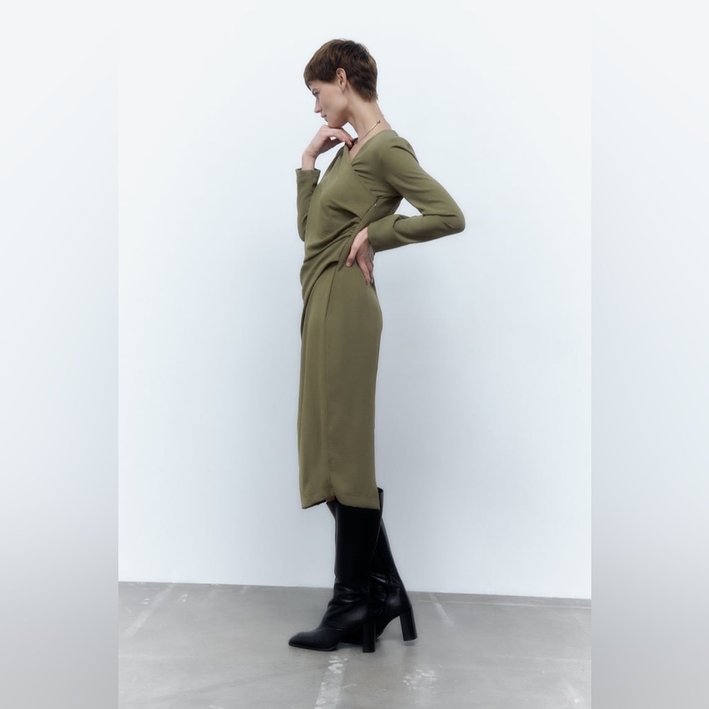 ZARA RUCHED WRAP DRESS - Picture 4 of 7